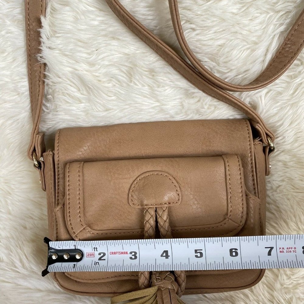 Big Buddha Crossbody Purse Mini Saddle Bag Faux Leather Tassel Beige Cute Boho - Picture 4 of 12